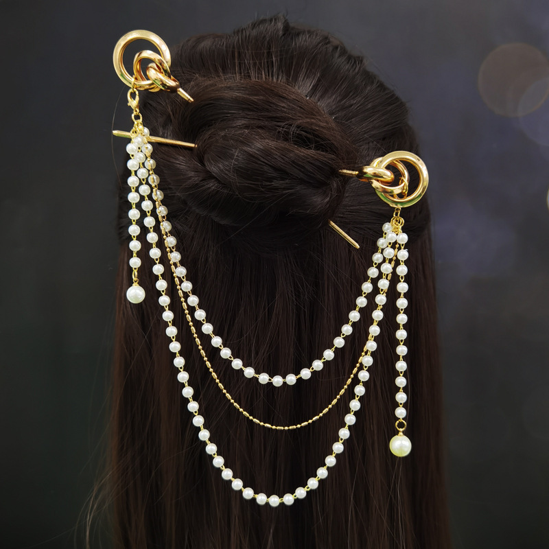 elegant vintage inspired hairpin with beaded tassel alloy oval shape for women and girls details 0