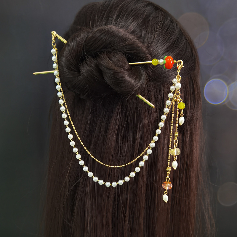 elegant vintage inspired hairpin with beaded tassel alloy oval shape for women and girls details 6