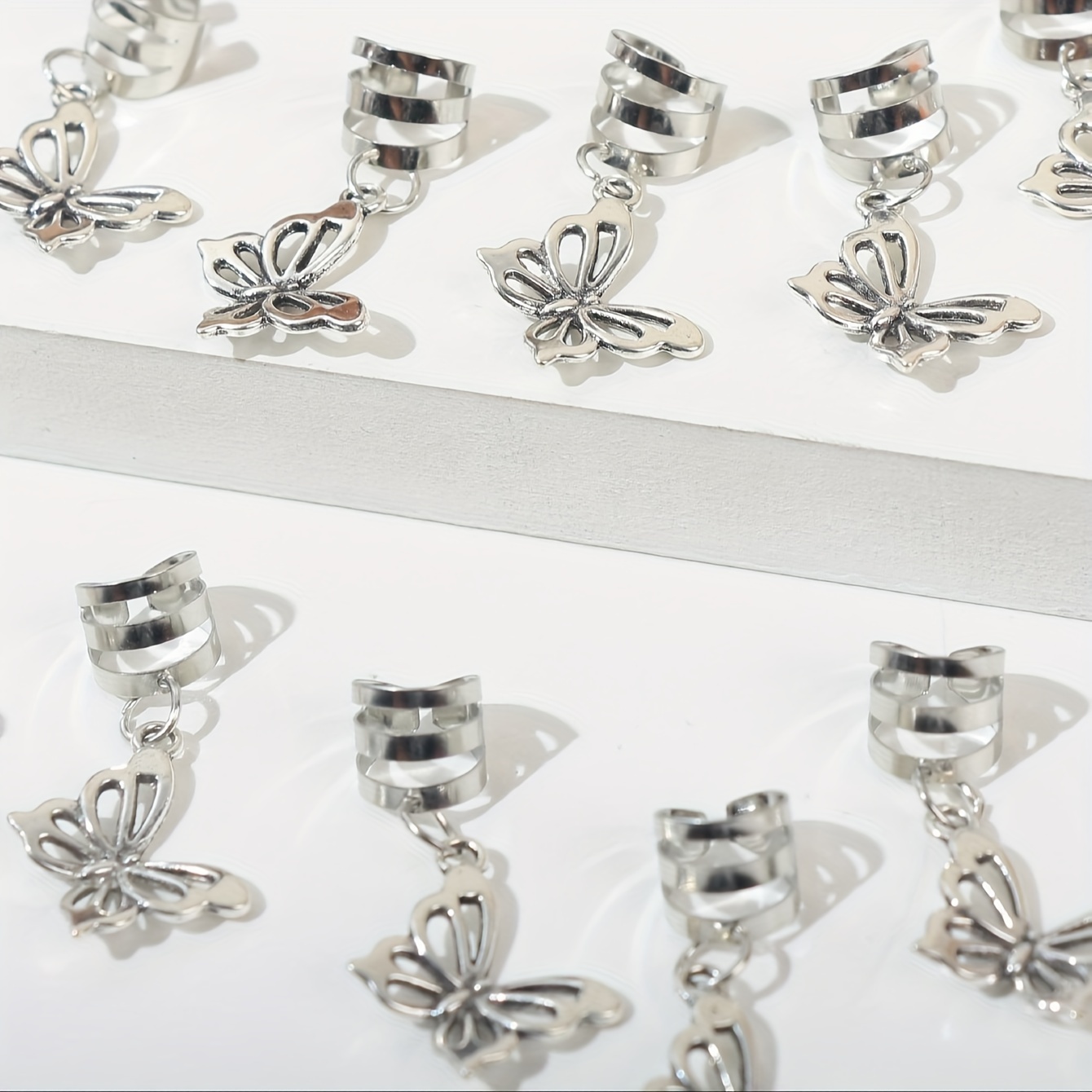 set 10pcs silvery hollow hair rings with exquisite butterfly pendants hair accessories details 4