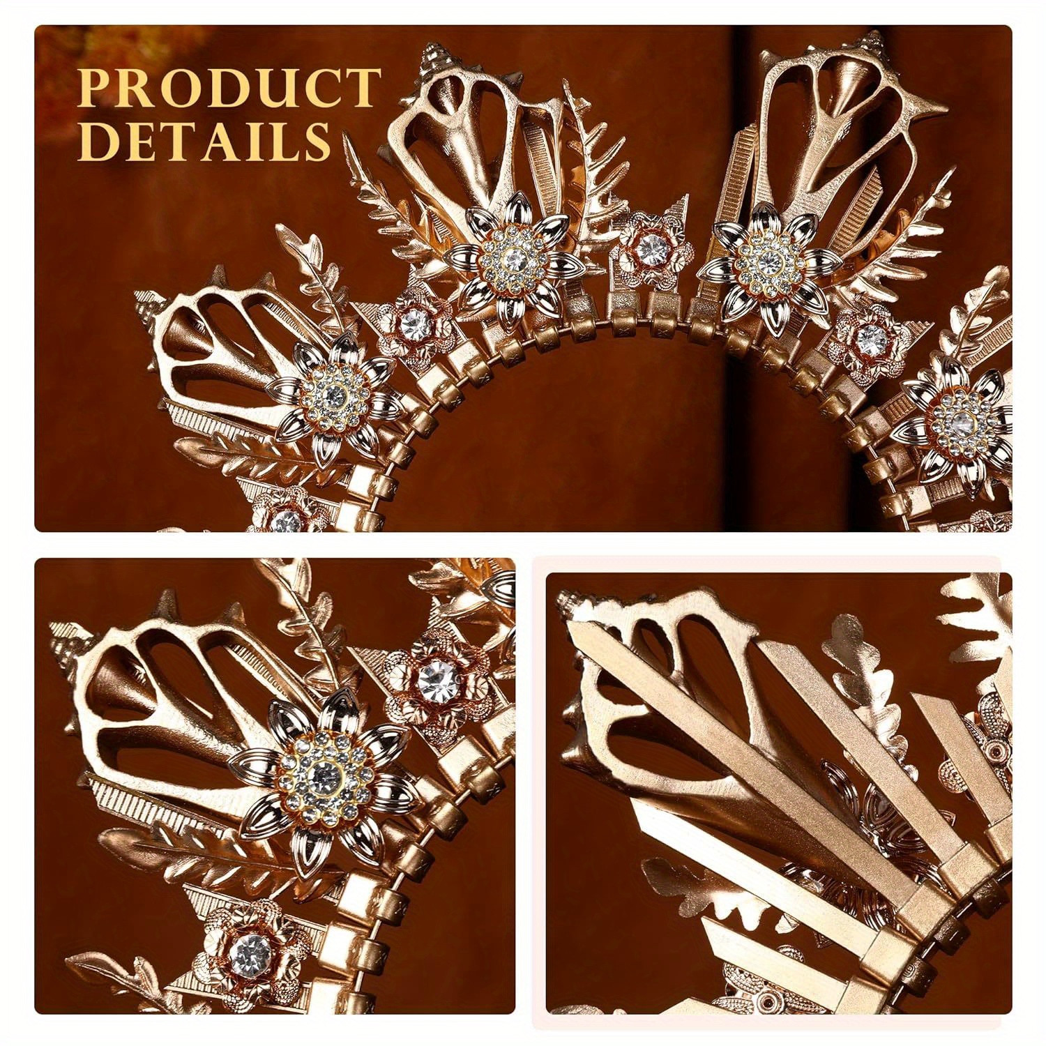 golden   crown headpiece mermaid headband goddess headpiece zip tie wedding bridal headwear halloween cosplay renaissance costume photoshoot hair accessories details 3