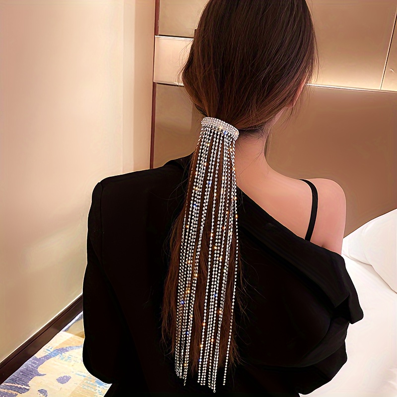 elegant vintage style rhinestones tassel hairpin crystal hair clip accessory for women glamorous hair jewelry for parties and evening events details 0