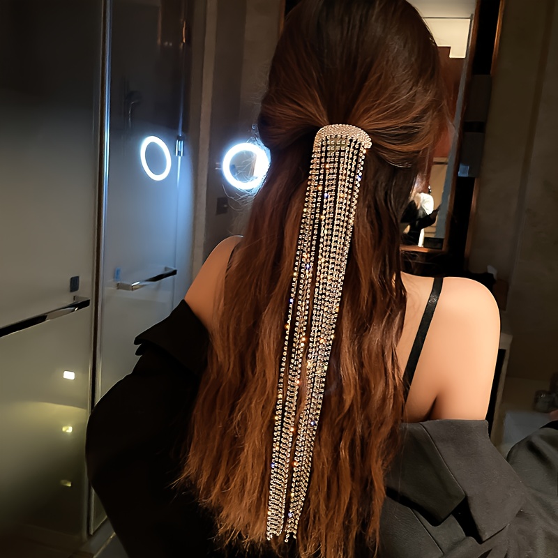 elegant vintage style rhinestones tassel hairpin crystal hair clip accessory for women glamorous hair jewelry for parties and evening events details 1