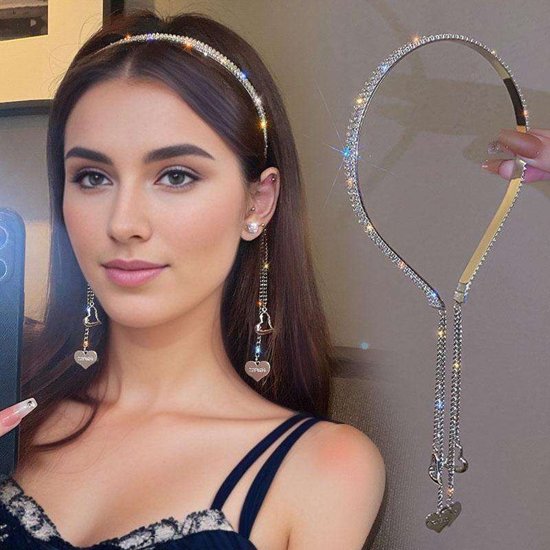 elegant rhinestone chain tassel headband for women cute iron daily headband   pendant single piece solid color   accessory for parties and birthdays details 0