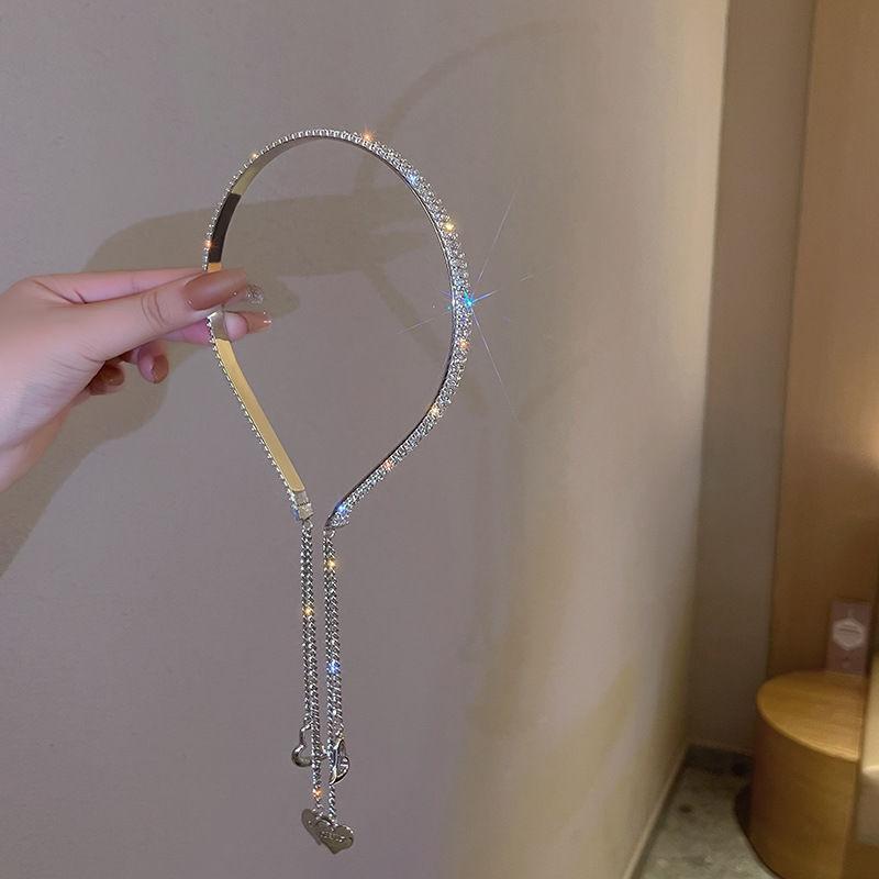 elegant rhinestone chain tassel headband for women cute iron daily headband   pendant single piece solid color   accessory for parties and birthdays details 6