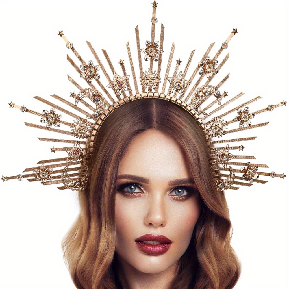   crown headpiece spiked flower headband goddess crown for women headwear wedding party holloween festival photoshoot details 0