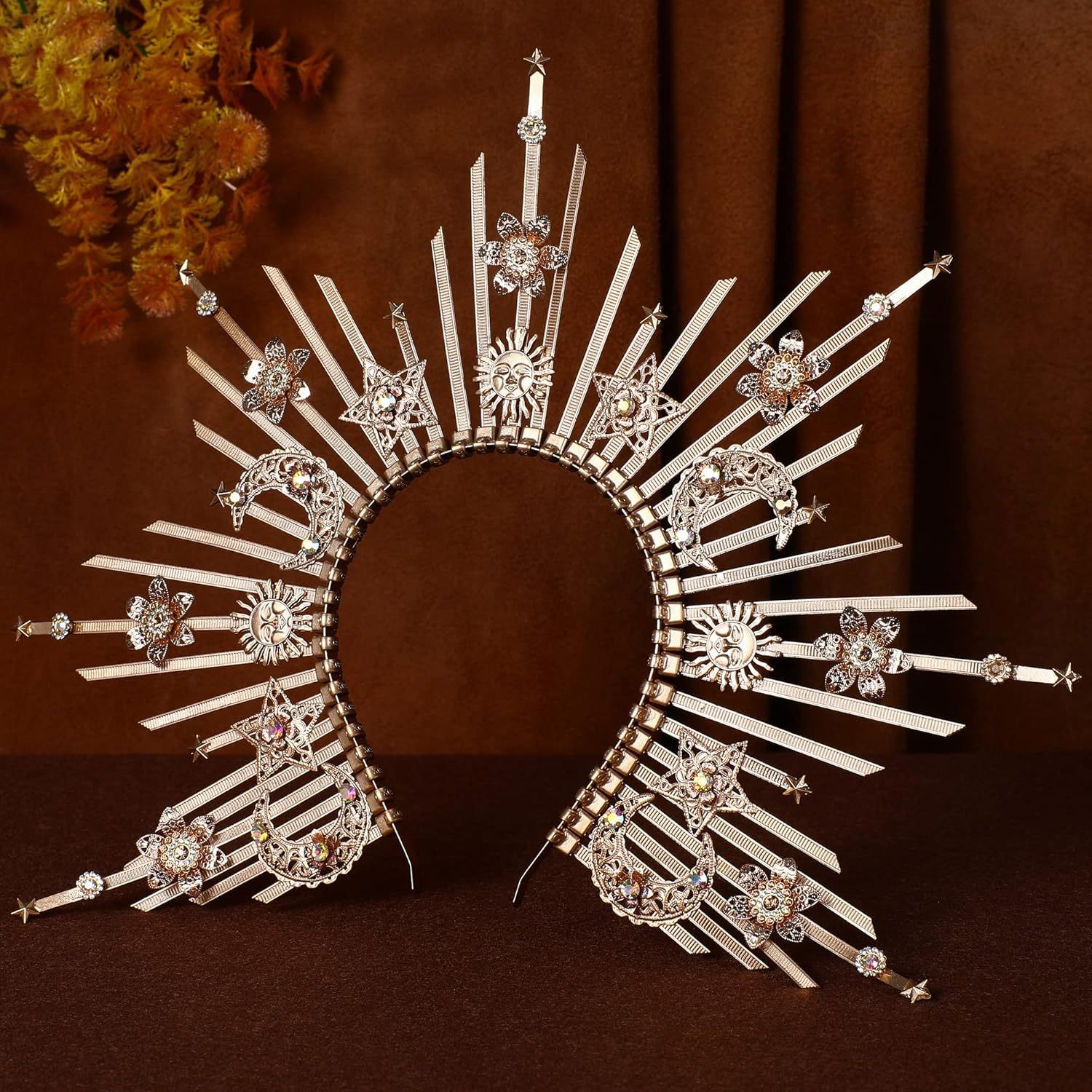   crown headpiece spiked flower headband goddess crown for women headwear wedding party holloween festival photoshoot details 6