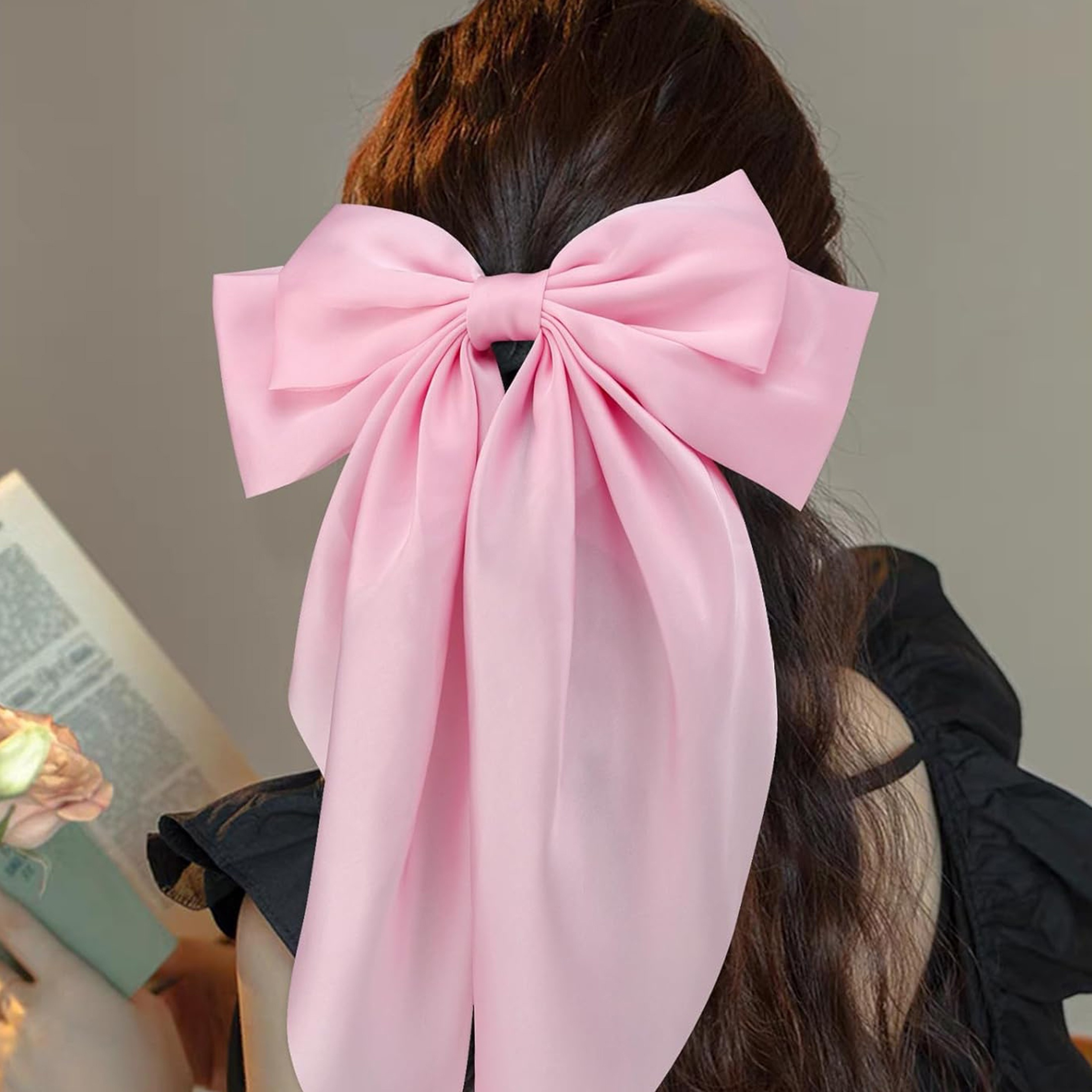 3 pcs elegant solid color satin ribbon bow shape barrettes fashion women hair accessories and daily use details 2