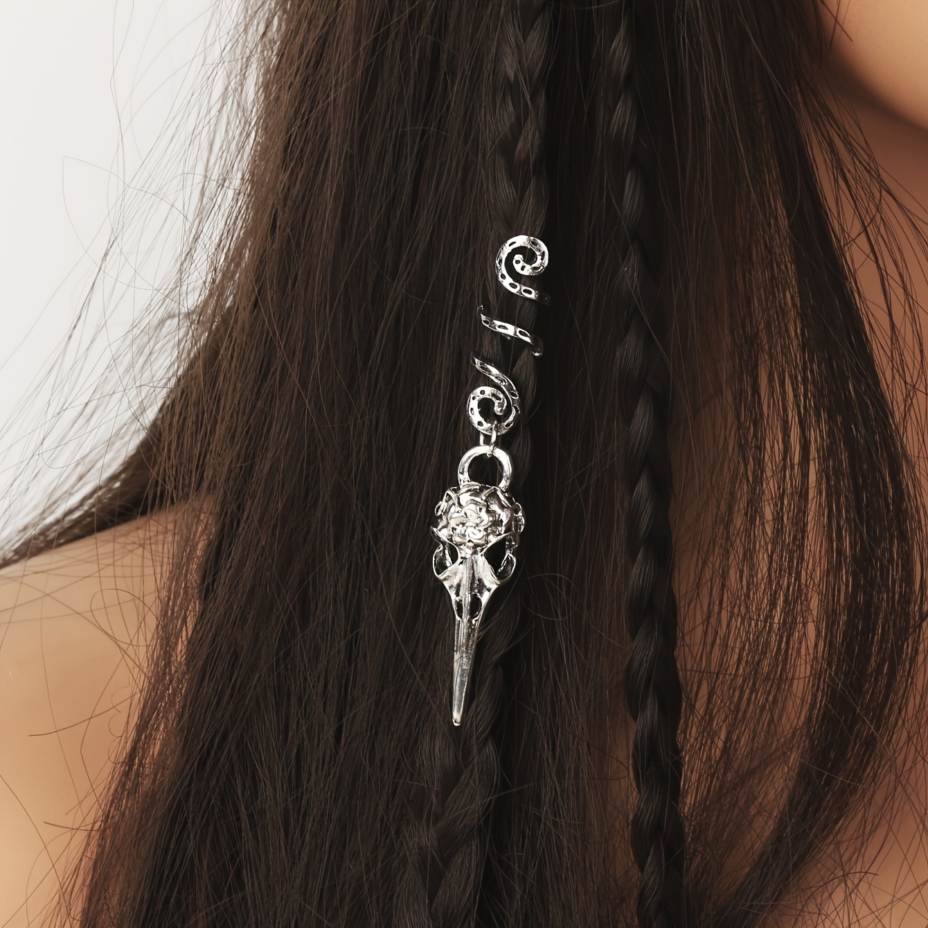 vintage elegant bird skull hair pendant silver dreadlock braid beads hippie style hair ring accessories womens hair jewelry details 0