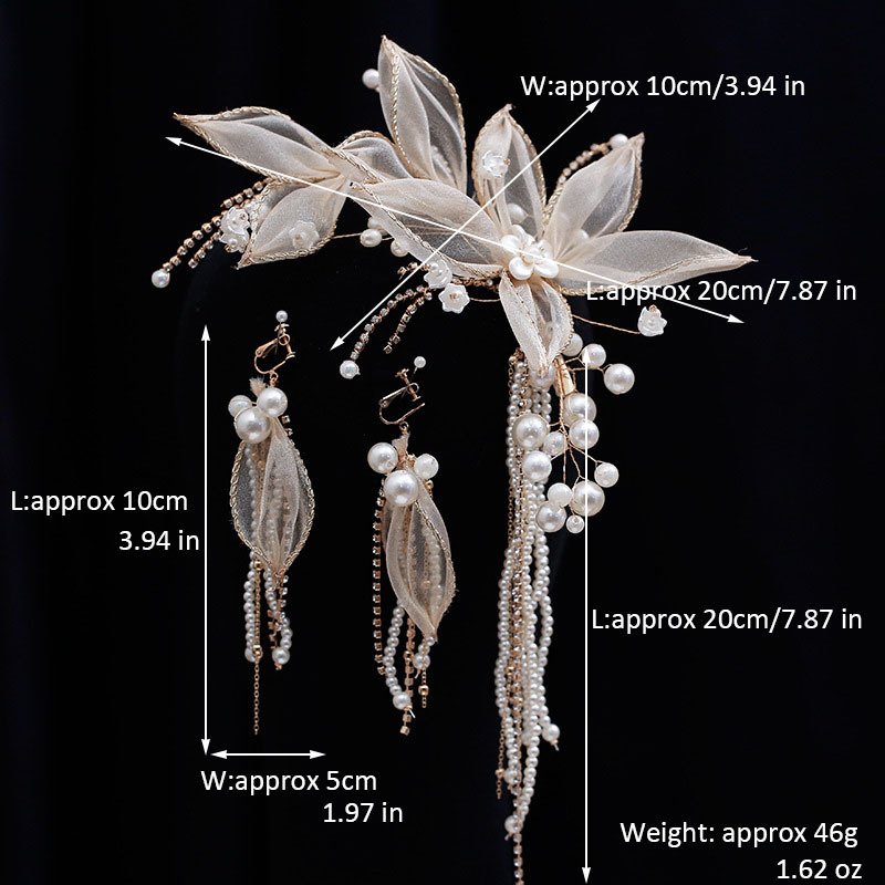 flower faux pearl tassel hairclip earrings set bridal wedding party favor decorations princess tiara cosplay costumes hair accessories details 3